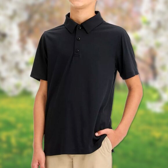NWT Black Golf Collar Polo Shirt - Boys Size M (8/10) - All in Motion T-Shirts - Picture 1 of 4